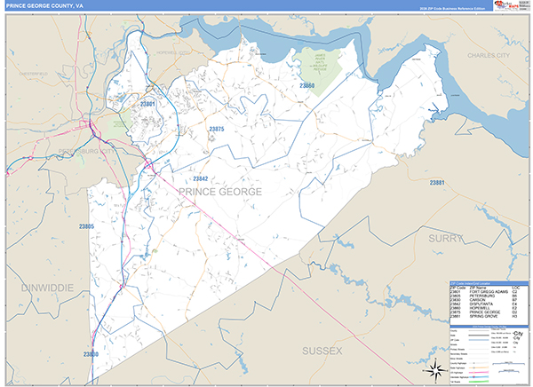 Prince George County, VA Zip Code Map